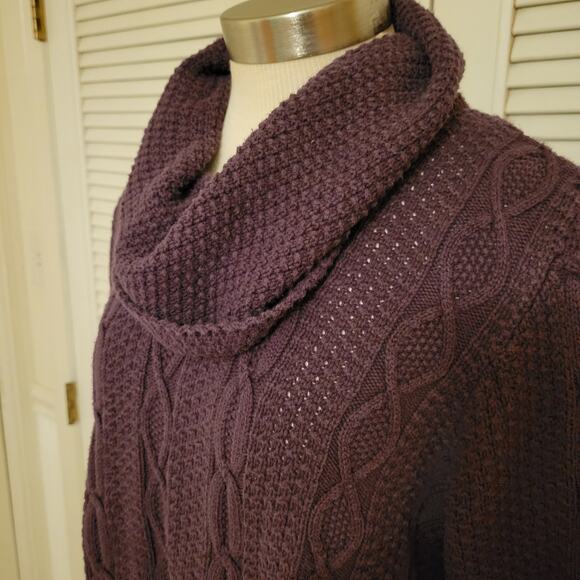 Jeanne Pierre Purple Cable Knit Cowl Neck Sweater Women's XL Cozy Pullover - Picture 3 of 9
